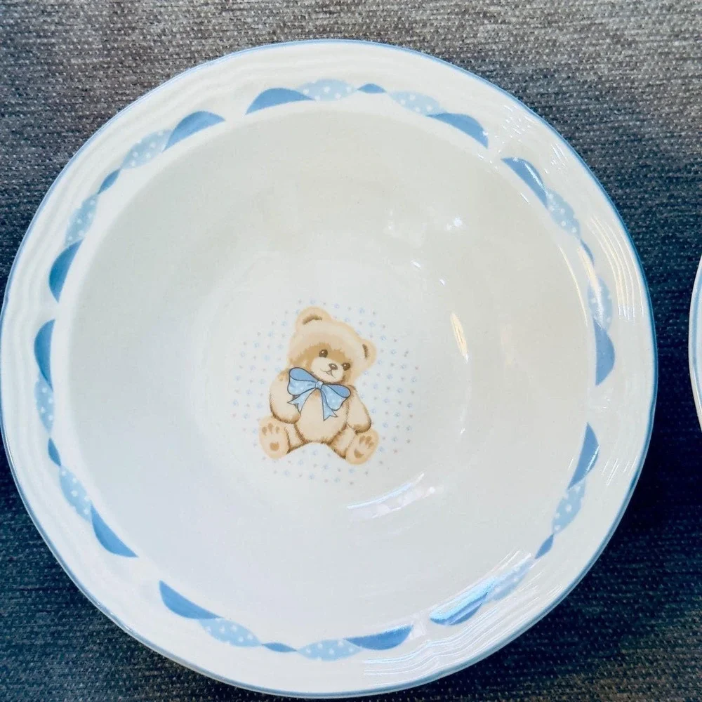 Vintage Tienshan Teddy Bear Bowl Blue Hearts Children's Cereal Soup Bowl